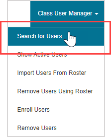 The search for users option is in the Class User Manager menu.